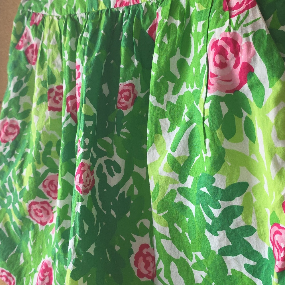 Lilly Pulitzer Cotton Green Floral Circle Skirt with Pink Roses Sz 4 Spring - Picture 3 of 14